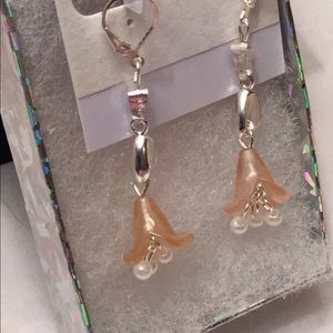 White Gold Plated Peachy Pink Rose Earrings